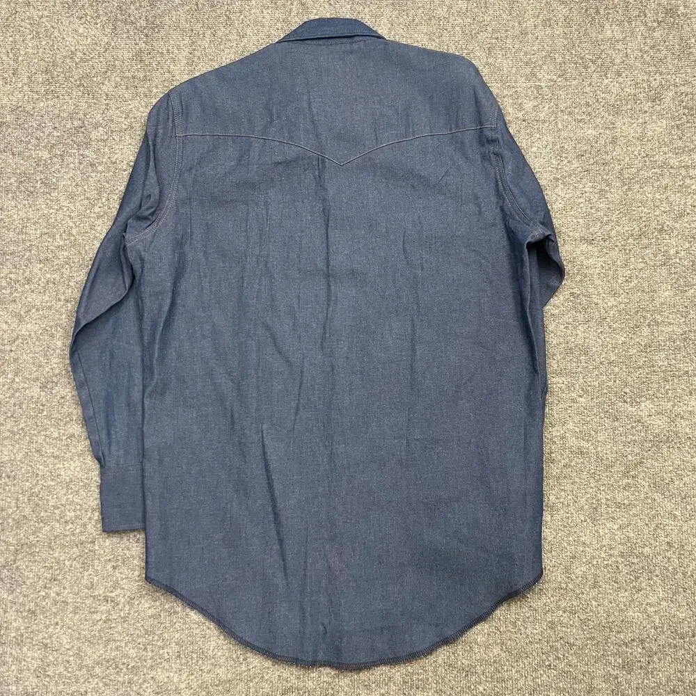 Wrangler Western Shirt Men's 16 X 33 Blue Denim 100% Cotton Pockets Pearl Snap - Picture 4 of 9